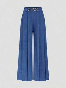 Nuevos pantalones casuales y elegantes para mujer con cintura alta, cremallera lateral, diseño de botones decorativos y pierna acampanada, adecuados para primavera y otoño - Azul - Ver 5