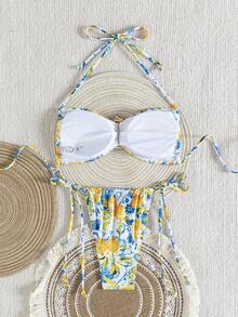 Bộ bikini quây hở lưng dành cho nữ với họa tiết kẹo ngọt ngộ nghĩnh và điểm nhấn nơ, đồ bơi co giãn cao cấp, gợi cảm, thoải mái. - Nhiều màu - Xem 3