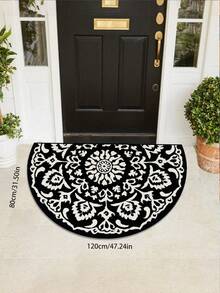 1 pieza Felpudo de lujo con patrón floral de mandala en blanco y negro - Diseño elegante de semicírculo, adecuado para balcón, espacio exterior, alfombra de baño, felpudo de entrada interior, felpudo de bienvenida, alfombra de sala de estar, alfombra de dormitorio, alfombra de baño, patio, vestíbulo, sala de estar, decoración de dormitorio - Multicolor - Ver 7