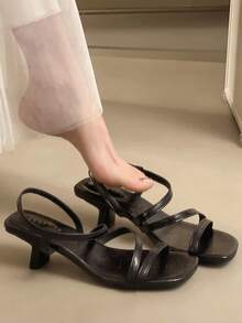hanxiangyuzu 2026 Summer New Arrival Fairy Style Stilettos High Heel Sandals, Sexy Square Toe High Heels, Stylish Design For Party & Wedding - Black - View 6