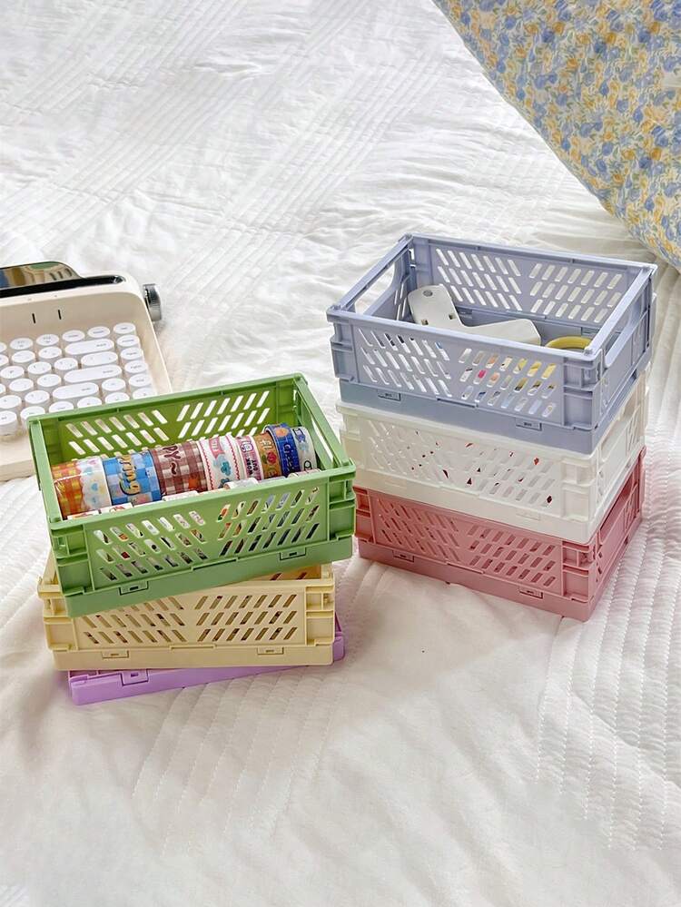 1pc Minimalist Hollow Foldable Desktop Student Storage Box, Large Capacity Desktop Organizer Stationery Basket. Suitable For Storing Items Like Washi Tapes, Pencils, Calculators, And Other Office/Daily Necessities, Multi-Functional And Convenient Storage Box. - Multicolor - View 9