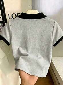 Camiseta de manga corta ajustada para mujer con estampado de todo el cuello - Multicolor - Ver 2