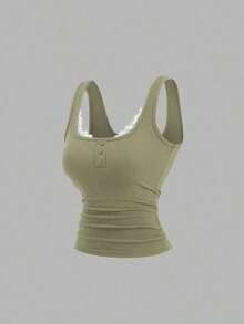 Camiseta de tirantes casual de mujer con parches de encaje - Verde - Ver 3