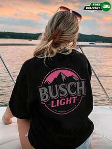 PremiumCamiseta para mujer de poliéster en color negro con estampado de Busch Light rosa en la espalda – casual y transpirable, envío nacional en México Eco-Friendly - Negro - Ver 7