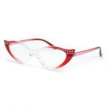 1pc Fashion Cat Eye Small Frame Reading Glasses, Rhinestone Designed Stylish Personalized, Gradient Color Frame, High-End And Elegant Women Reading Glasses - Red - View 14