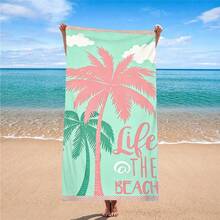 1件薄荷绿底色,饰以双色棕榈树和云朵图案,侧边印有“Life @ THE BEACH”字样,并饰以粉色条纹边框,清新舒爽的沙滩度假毛巾/围巾,速干沙滩垫,70x150厘米、80x160厘米、90x180厘米三种尺寸可选 - 轻盈速干的涤纶沙滩垫,充满活力的夏日元素设计,适合健身、旅行和海滩度假,是理想的沙滩礼物和配件 | 色彩鲜艳的沙滩巾 | 速干面料,沙滩巾 - D - 查看 3