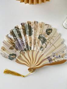 1件復古中式折疊竹製手搖扇附收納套，精緻工藝花卉圖案優雅夏季涼扇，婚禮舞會音樂節表演拍照道具裝飾，理想婚禮伴手禮與開學禮物 - A - 查看 19