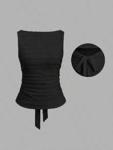 Camiseta sin espalda de unicolor casual para mujer en verano - Negro - Ver 1