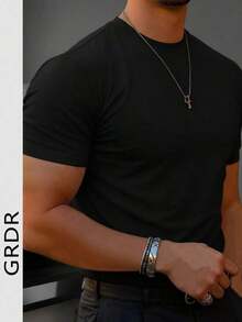 Men's Fashionable Solid Color Basic Short Sleeve Casual T-Shirt GRDR - Black - View 1