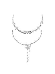 Butterfly & Crescent Moon Rhinestone Car Hanging Decor, Rearview Mirror Elegant Car Interior Decoration, Atmosphere Enhancing Hanging Accessory - Bow - View 5
