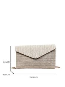 1pc Summer Design New Women's Clutch Bag, Shoulder Diagonal Chain Envelope Bag, Straw Woven Vacation Bag, Casual Chic Striped Design Elegant Popular Bag, Suitable For Beach Vacation, Beach Outing, Etc. - Beige - View 10