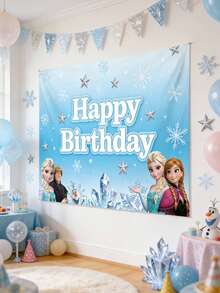 Disney 迪士尼冰雪奇缘生日快乐背景幕布，艾莎和安娜冰蓝色横幅，适用于派对摄影和装饰，这款冰雪奇缘主题生日背景幕布可将您的庆祝活动变成神奇的阿伦黛尔仙境，旨在提升您的派对装饰和摄影效果。背景为闪闪发光的冰蓝色背景，点缀着雪花。 - 背景 - 查看 10
