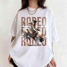 ropa de mujer ropa de mujer 2026 Camiseta de vaquero estilo western para mujer, cuello redondo, manga corta, estampado de botas de vaquero y caballo, corte holgado y transpirable, lavable a máquina, ideal para festivales de música country, fiestas de verano, uso diario. Fin de temporada, stock final, favorito de los fans. Conjuntos de San Valentín para Mujer, Conjuntos de Primavera y Verano para Mujer. Summer Clothes,Spring Outfits For Women camisas de mujer camisas de mujer - Blanco - Ver 2
