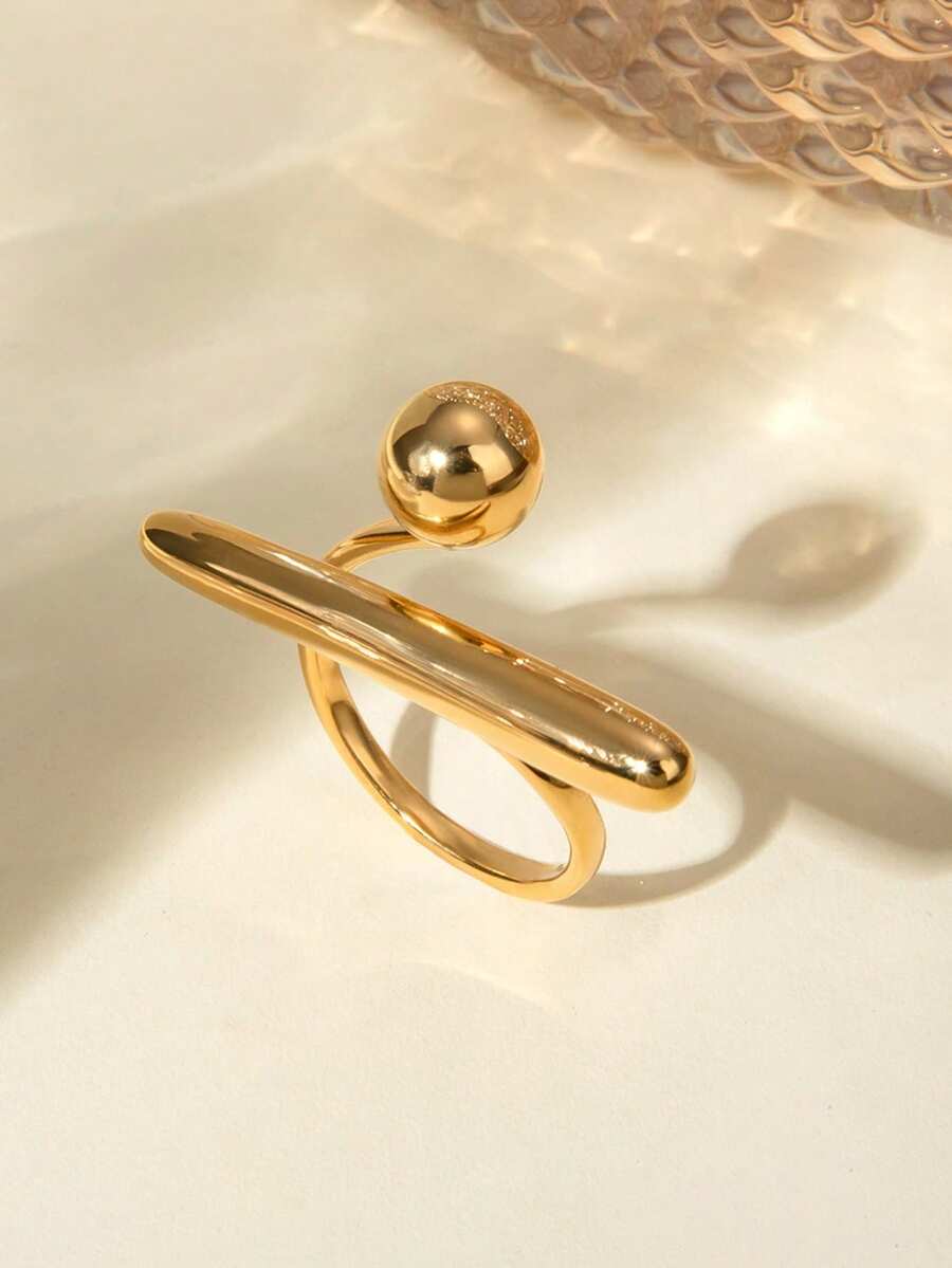 1 pieza Anillo abierto minimalista de acero inoxidable con diseño de líneas geométricas en oro de 18K - Dorado - Ver 1