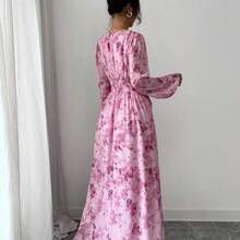 Women's Summer Chiffon Butterfly Print Ruched Round Neck Long Sleeve Dress Modest Dress Floral Dress Maxi Dress Printed Dress Yellow Floral Dress For Women Yelloe Dress Zanzea Dress For Women Ycv9w Discount Code For Woman Dress - Albaricoque - Ver 3