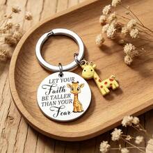 Giraffe Inspirational Keychain - "Belief Is Higher Than Fear" Stainless Steel Pendant, Gift For Friends, Students, Giraffe Enthusiasts - Multicolor - View 3