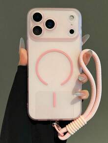 Casing Ponsel Magnetik Semi-Transparan Buram, Kompatibel dengan iPhone 17 Pro Max, 15, 17, 16 Pro, 16, 12, 13, 15 Pro Max, 14, 15, 16 Plus, 17 Air, Desain Minimalis, Casing Lembut Tahan Guncangan dan Jatuh - Bubuk transparan + tali gantung - View 3