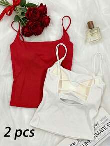 Paquete de 2 tops de camiseta acanalada con sujetador acolchado incorporado - Rosa y Negro/Lunares blancos, tops versátiles casuales para verano y uso en todas las estaciones, estilos suaves y limpios para chica, perfectos para el hogar, la escuela - Negro 5 - Ver 8