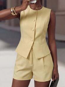 Traje elegante de oficina para mujer en amarillo claro/crema - Amarillo claro - Ver 1