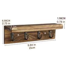 鄉村風木製壁掛式鑰匙收納架，附置物架與掛鉤，復古信件收納架，裝飾性鑰匙架，適用玄關、走道、客廳、臥室、廚房的居家收納整理方案 - 1 Pack - 查看 4