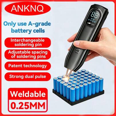 ANKNQ 11级可调双头可更换焊嘴点焊机，自动和手动模式，适用于DIY 18650电池镍板焊接（黑色升级版）