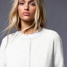 Button Up Crew Neck Cardigan For Spring Y2K 90's Casual Cute Oversized Tee Airport Outfits Fall Back To School Autumn Winter Everyday Christmas Work Office - Blanco - Ver 6