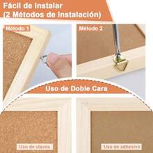 Tablero de Corcho para Pared Tablero de Mensajes Suave Tablones de Anuncios Colgante Pizarrón de Corcho con 5 Chinchetas Corkboards Enmarcado Tablón de Fotos Funcional para Oficina Hogar Aula 60*40cm - Caqui - Ver 4