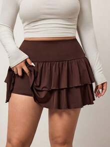 corta en forma de A de color marrón chocolate talla grande, estilo pastel - Marrón Chocolate - Ver 7