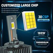 HYNBYZJ 2个装 Turbo D1S LED 大灯灯泡 D2S D4S D3S LED 大灯 6500K 白色 100000LM 180W 汽车大灯替换灯泡 - A - 查看 2