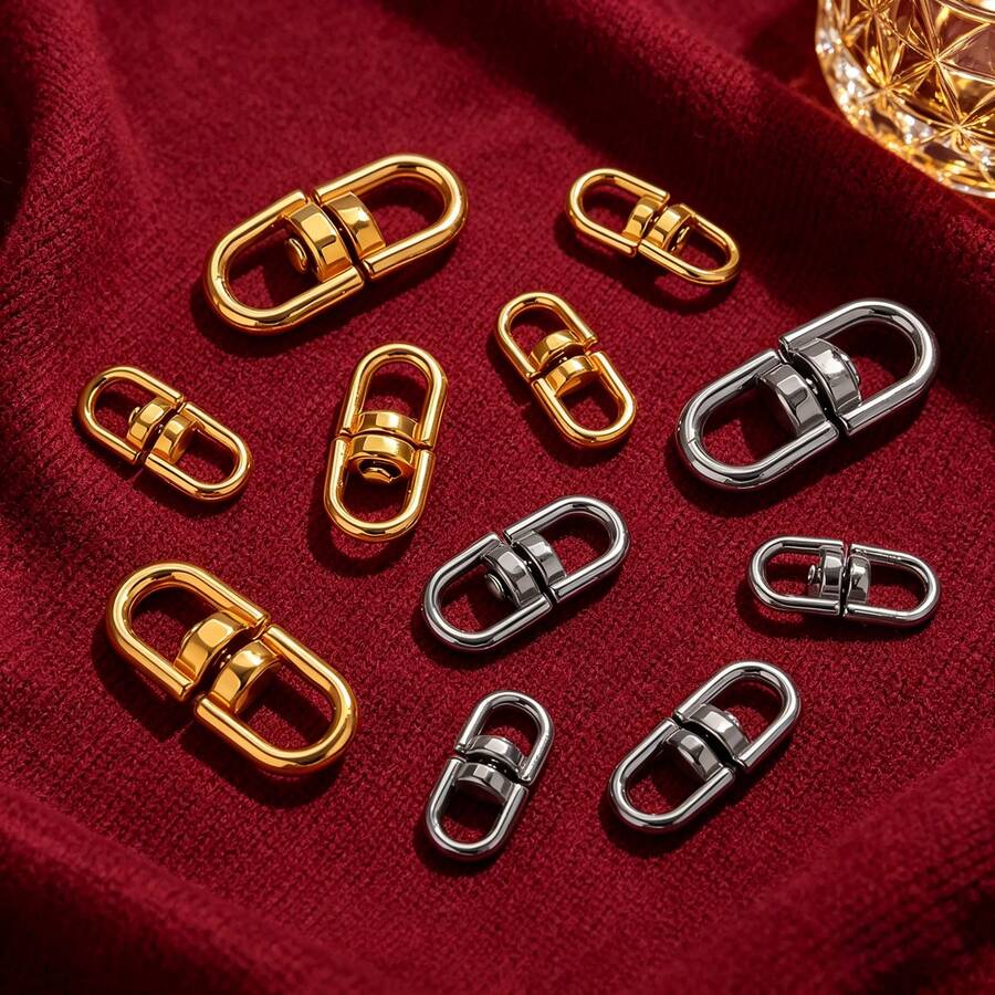 5 chiếc móc nối hình trái tim và tròn mạ vàng 18K bằng thép không gỉ 304, có thể xoay được, dùng để tự làm trang sức. - móc khóa - Xem 1