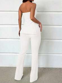 Conjunto de top bandeau y falda larga con abertura alta en color verde sólido para mujer - Blanco - Ver 2