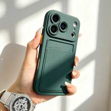 1件綠色手機殼，適用於，適用於Apple手機，男士配色拼接一體式卡槽矽膠手機殼，觸感按鈕，方格圖案，適用於 A27/A57/A37/A56/A54/A14/A33/A34/S26Ultra/S26Plus/S26/S25Ultra以及Apple 18pro/18promax/18/17E/17 Pro/17 Pro Max/Apple Air/17/16 Pro/16 Pro Max/16 Plus/16/16E/15/15Promax/11 - 綠色 - 查看 5