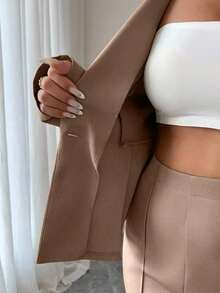 Elenzya Traje elegante que afina la cintura, pantalones acampanados y estilizadores para uso diario, adecuado para vacaciones, citas, Día de la Independencia, atuendo de maestra - Caqui - Ver 6