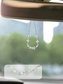 Butterfly & Crescent Moon Rhinestone Car Hanging Decor, Rearview Mirror Elegant Car Interior Decoration, Atmosphere Enhancing Hanging Accessory - Bow - View 4
