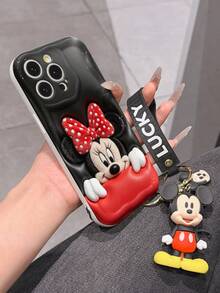 Disney Mickey Mouse Clubhouse Phone Case : 3D Fluffy Pattern Border Protector Phone Soft Phone Case With A Free Cute Mickey Bracelet Chain Lanyard, Mickey, Minnie, Goofy, Donald Duck, Daisy Duck, Pluto, For Apple 17 Promax 17 Pro 16 15 14 13 12 11 Pro Max XS Max X XR Soft Cover Summer Phone Case - trắng - Xem 6