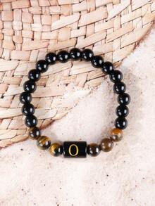 1 chiếc vòng tay nam Bohemia, vòng tay hạt đá mắt hổ và tourmaline bảo vệ với chữ cái đầu từ A-Z, quà tặng trang sức mùa hè, quà tặng cho nam giới. - Nhiều màu - Xem 10
