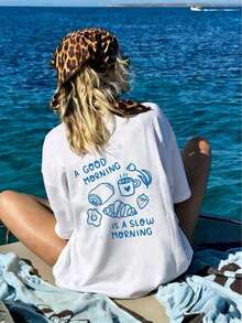 Spring/Summer Oversized Tops, 100% Cotton, Women's Short Sleeve T-Shirt, Cheerful Breakfast (Croissant And Strawberry Coffee) Pattern, Solid Color, Round Neck, Soft And Comfortable, Casual, Streetwear, Y2K, Beach, Graduation Party, Vacation, Top, Summer, Spring, T-Shirt, Gym, Sports, Party Top, Blouse, Roman Style, Vintage, Carnival, Valentine's Day, Maija, Women's Tops, Spring Outfit, Jersey, Women's Winter Clothing, Summer Clothing, Funny T-Shirts, Vacation, Beach, Casual, Cute Tops, Black Top, White Top, Summer Tops, Spring Fashion For Women, Easter Clothing For Women, Carnival, All Seasons, Office/Lounge/Home/Minimalist, Western Style, Outfit, American Retro Style, Unisex, Outerwear, Autumn, Women's Fashion Plus Size - White - View 6