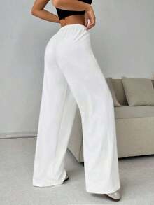 Pantalones de descanso de punto suave negros - Blanco - Ver 2