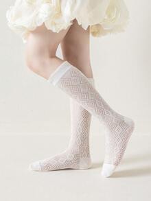 3 Pairs Girls Mesh Socks, Breathable Hollow Out Socks, Princess Style For Summer Girls' Socks Children's Socks - Beige - View 2
