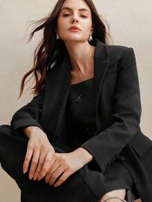 Set de traje de 2 piezas para mujer, Blazer multicolor + Pantalón de pierna recta - Negro - Ver 7