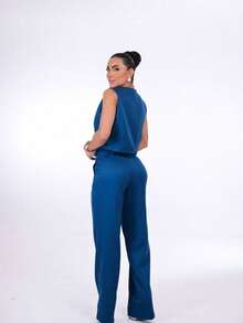 Wide-Leg Pants By Alntaria Risco Calca111114 - Teal Blue - View 3