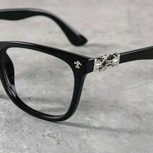 1pc Vintage Square Frame Glasses Men And Women, Non-Prescription Eyewear, PC Lens And Frame, Blue Light, Photo Props, And Fashion Accessories, Birthday, Fashion Accessories - 黑色 - 查看 1