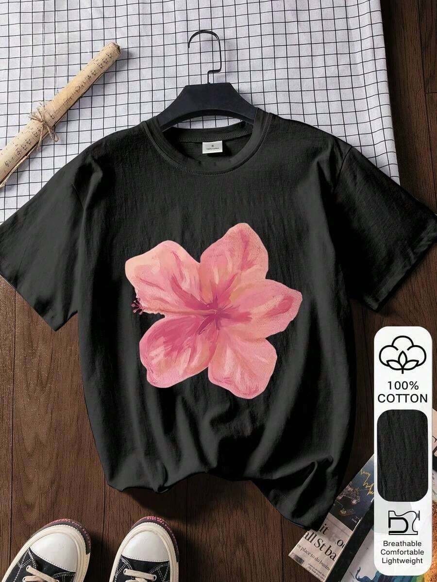 1 Pieza Moda Informal Para Hombres Y WomenPlus Tamaño Mujeres Informal Algodón Carta Imprimir Corto Manga Superior, Gráfico Tee, Suave Tela, Algodón Ropa Al aire libre Desgaste, Impreso Patrón, Verano Camiseta Mujeres Tee, Blusa Verano Superior, Vacaciones Conjunto de ropa Viajes Estilo, Playa Vibe, Minimalista Resort Versátil, fácil de combinar, adecuado para el uso diario, estilo urbano, conjuntos de vacaciones, conjuntos de fin de semana. - Negro 2 - Ver 1