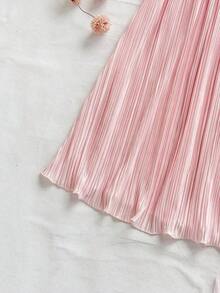 Vestido rosa sólido sin mangas con cuello halter de moda y lindo, vestido bohemio para mujer - Rosa - Ver 4