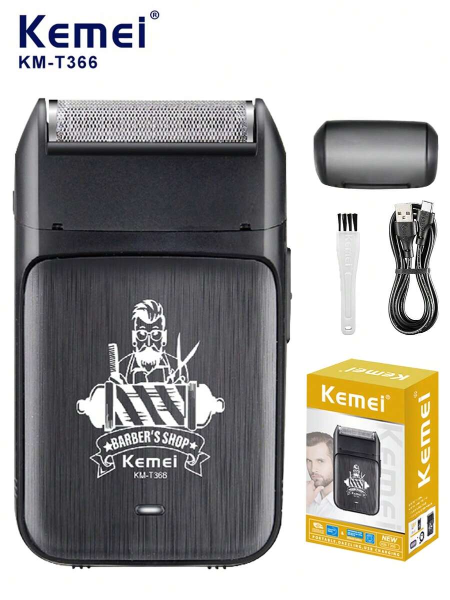 Kemei 男士電動刮鬍刀 往復式剃鬚刀 防水乾濕兩用 便攜式箔片刮鬍刀 長效電池續航 精巧易攜 可拆卸刀頭方便清潔 適合居家與旅行 男士送禮佳品