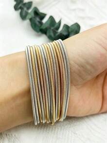 Bộ 10 chiếc vòng tay kim loại mỏng có thể xếp chồng lên nhau, vòng tay nhiều lớp tối giản, dây thép carbon chống trượt và chống thấm nước, trang sức đeo hàng ngày dành cho phụ nữ. - vòng đeo tay - Xem 2