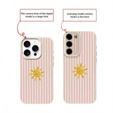 1pc TPU Material Pink Striped Sun Pattern Phone Case Compatible With IPhone 17 Pro Max/17/16 Pro Max/15/13/12/11, S20 FE/A15/S24/A55, Note 11/Note 12/Note 13 Pro, Full Coverage Anti-Drop Soft Protective Phone Cover - White - View 7