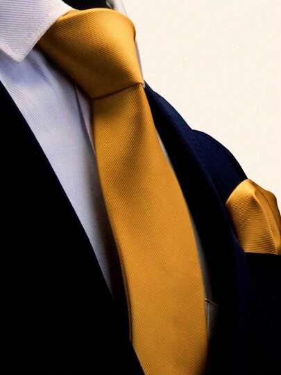 8cm Gold Spiral Tie & Pocket Square Set, Suit For Wedding Party Groom