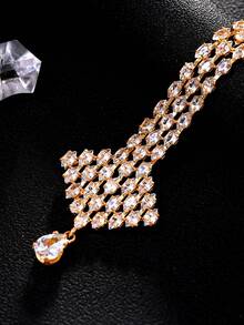 outingfit 1pc Vintage Bridal Forehead Chain, Pearl Hair Chain, Wedding Jewelry - Gold - View 3