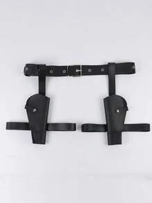 Medieval Viking Retro Faux Leather Belt With Dual Gun Holsters - A - View 5